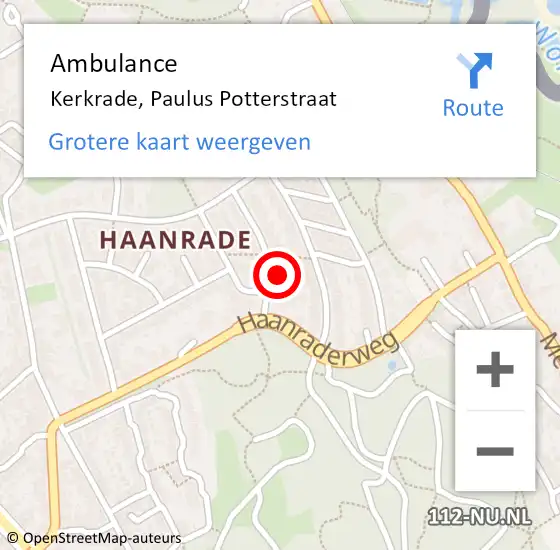 Locatie op kaart van de 112 melding: Ambulance Kerkrade, Paulus Potterstraat op 7 oktober 2014 15:36