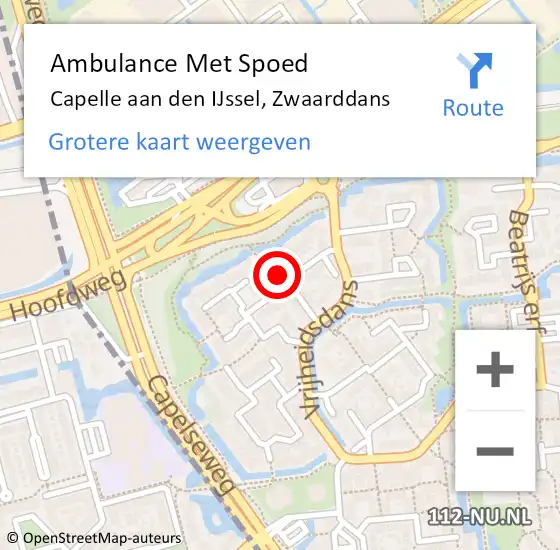 Locatie op kaart van de 112 melding: Ambulance Met Spoed Naar Capelle aan den IJssel, Zwaarddans op 29 mei 2024 14:44