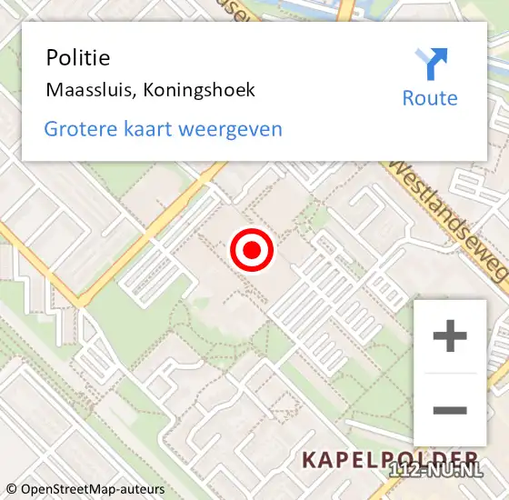 Locatie op kaart van de 112 melding: Politie Maassluis, Koningshoek op 29 mei 2024 14:51