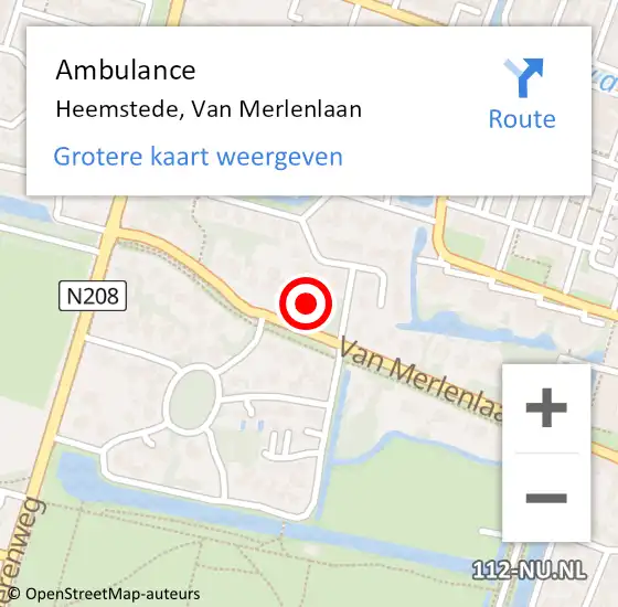 Locatie op kaart van de 112 melding: Ambulance Heemstede, Van Merlenlaan op 29 mei 2024 14:55