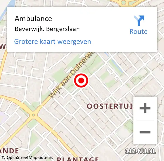 Locatie op kaart van de 112 melding: Ambulance Beverwijk, Bergerslaan op 29 mei 2024 15:08