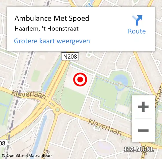 Locatie op kaart van de 112 melding: Ambulance Met Spoed Naar Haarlem, 't Hoenstraat op 29 mei 2024 15:10