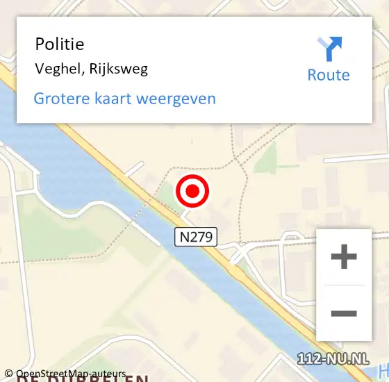 Locatie op kaart van de 112 melding: Politie Veghel, Rijksweg op 29 mei 2024 15:21