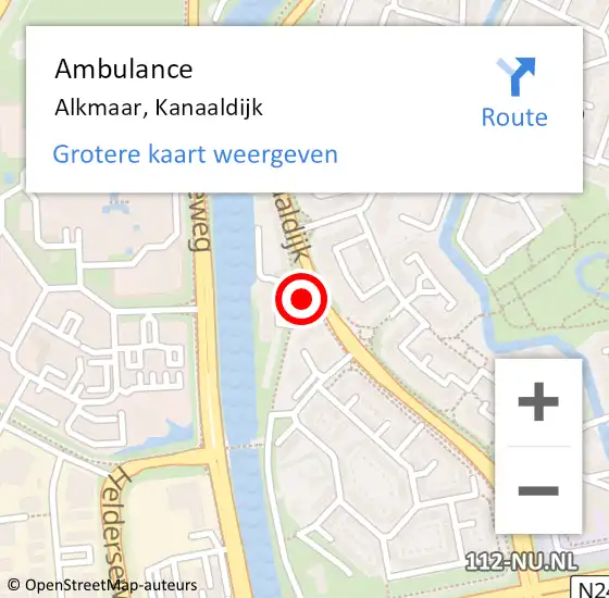 Locatie op kaart van de 112 melding: Ambulance Alkmaar, Kanaaldijk op 29 mei 2024 15:32