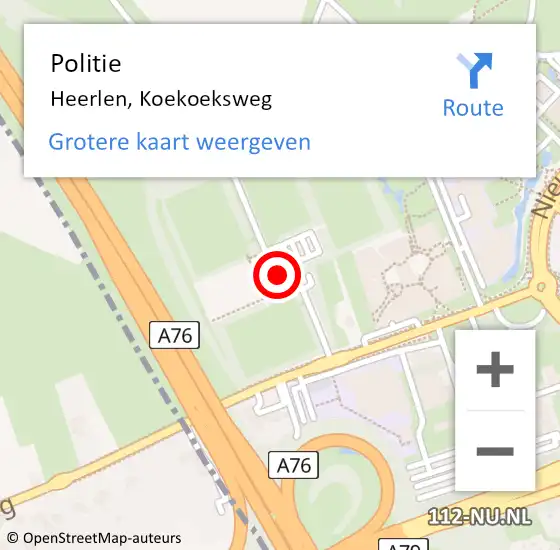 Locatie op kaart van de 112 melding: Politie Heerlen, Koekoeksweg op 29 mei 2024 15:48