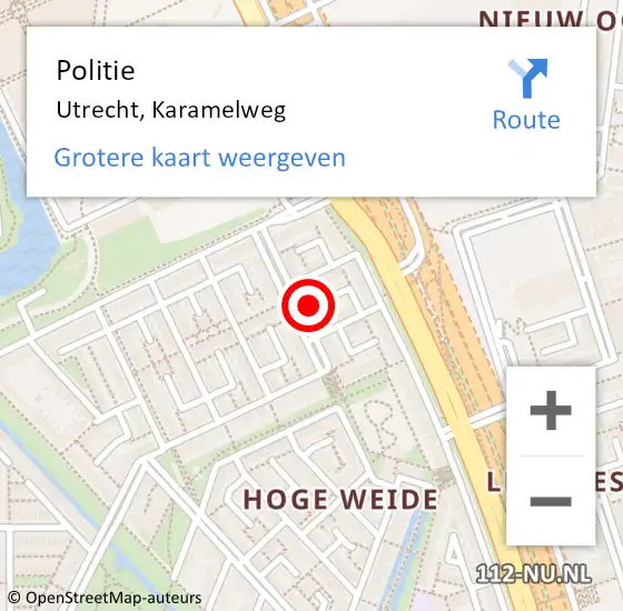 Locatie op kaart van de 112 melding: Politie Utrecht, Karamelweg op 29 mei 2024 15:50