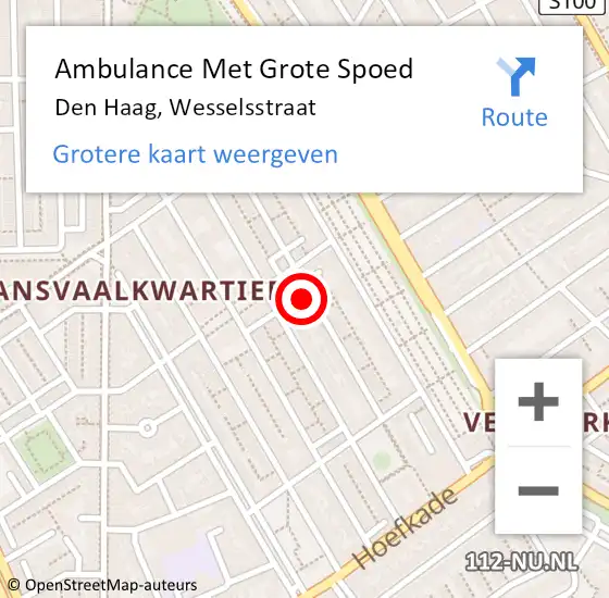 Locatie op kaart van de 112 melding: Ambulance Met Grote Spoed Naar Den Haag, Wesselsstraat op 29 mei 2024 15:53