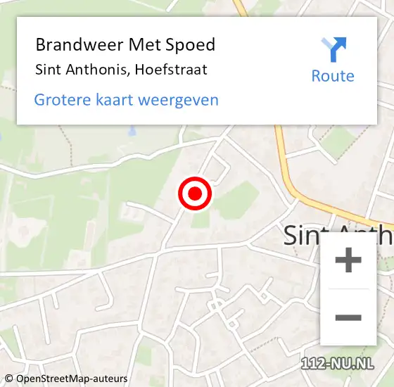 Locatie op kaart van de 112 melding: Brandweer Met Spoed Naar Sint Anthonis, Hoefstraat op 29 mei 2024 16:24