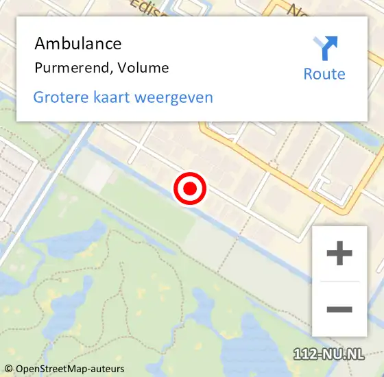 Locatie op kaart van de 112 melding: Ambulance Purmerend, Volume op 29 mei 2024 16:25