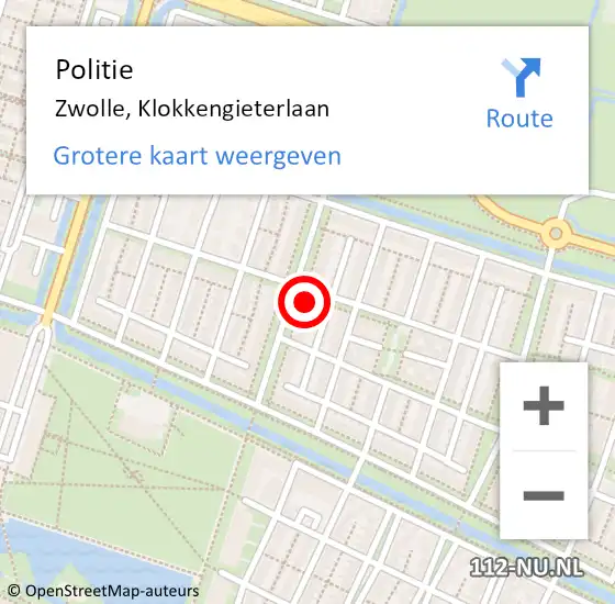 Locatie op kaart van de 112 melding: Politie Zwolle, Klokkengieterlaan op 29 mei 2024 16:26