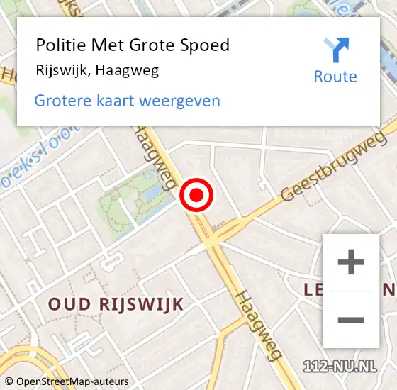 Locatie op kaart van de 112 melding: Politie Met Grote Spoed Naar Rijswijk, Haagweg op 29 mei 2024 16:35