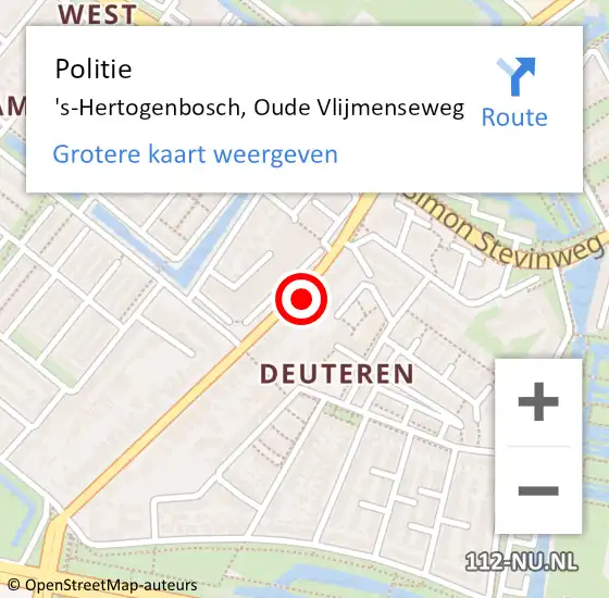 Locatie op kaart van de 112 melding: Politie 's-Hertogenbosch, Oude Vlijmenseweg op 29 mei 2024 16:44