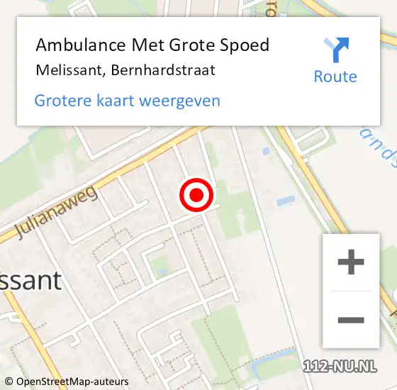 Locatie op kaart van de 112 melding: Ambulance Met Grote Spoed Naar Melissant, Bernhardstraat op 29 mei 2024 16:51