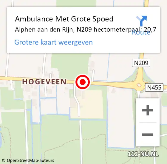 Locatie op kaart van de 112 melding: Ambulance Met Grote Spoed Naar Alphen aan den Rijn, N209 hectometerpaal: 20,7 op 29 mei 2024 16:56