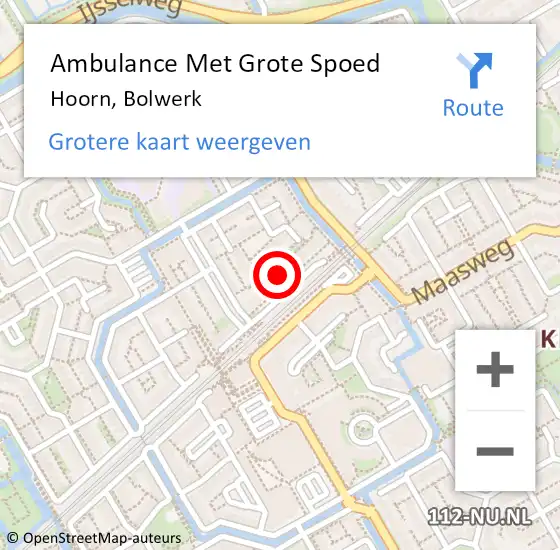 Locatie op kaart van de 112 melding: Ambulance Met Grote Spoed Naar Hoorn, Bolwerk op 29 mei 2024 17:50