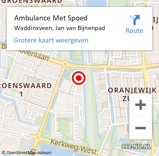 Locatie op kaart van de 112 melding: Ambulance Met Spoed Naar Waddinxveen, Jan van Bijnenpad op 29 mei 2024 17:54