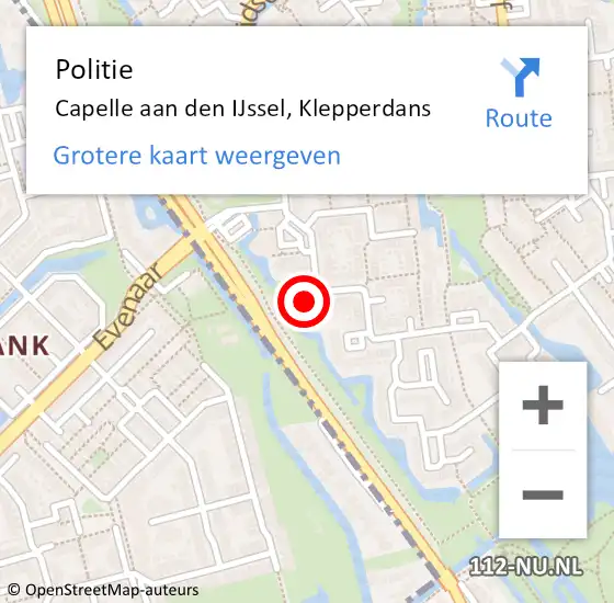 Locatie op kaart van de 112 melding: Politie Capelle aan den IJssel, Klepperdans op 29 mei 2024 17:57