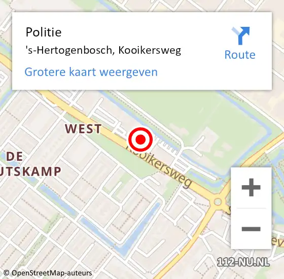 Locatie op kaart van de 112 melding: Politie 's-Hertogenbosch, Kooikersweg op 29 mei 2024 18:09