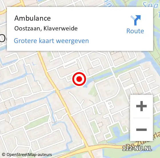 Locatie op kaart van de 112 melding: Ambulance Oostzaan, Klaverweide op 29 mei 2024 18:23