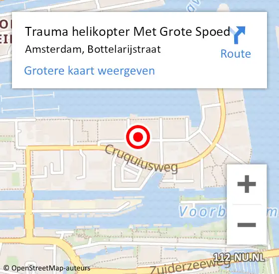 Locatie op kaart van de 112 melding: Trauma helikopter Met Grote Spoed Naar Amsterdam, Bottelarijstraat op 29 mei 2024 18:37