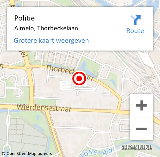 Locatie op kaart van de 112 melding: Politie Almelo, Thorbeckelaan op 29 mei 2024 18:44