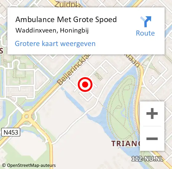 Locatie op kaart van de 112 melding: Ambulance Met Grote Spoed Naar Waddinxveen, Honingbij op 29 mei 2024 19:02