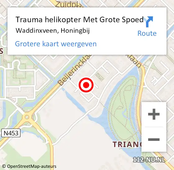 Locatie op kaart van de 112 melding: Trauma helikopter Met Grote Spoed Naar Waddinxveen, Honingbij op 29 mei 2024 19:03