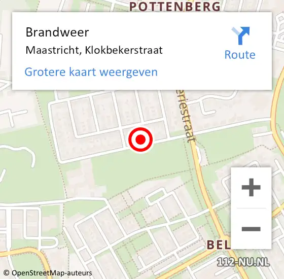 Locatie op kaart van de 112 melding: Brandweer Maastricht, Klokbekerstraat op 29 mei 2024 19:15