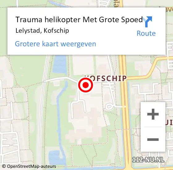 Locatie op kaart van de 112 melding: Trauma helikopter Met Grote Spoed Naar Lelystad, Kofschip op 29 mei 2024 19:15