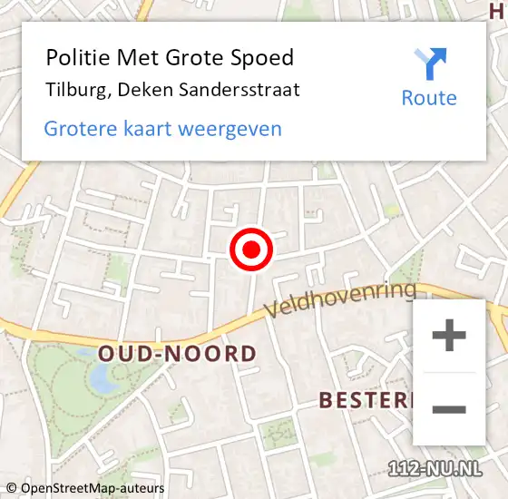 Locatie op kaart van de 112 melding: Politie Met Grote Spoed Naar Tilburg, Deken Sandersstraat op 29 mei 2024 19:23
