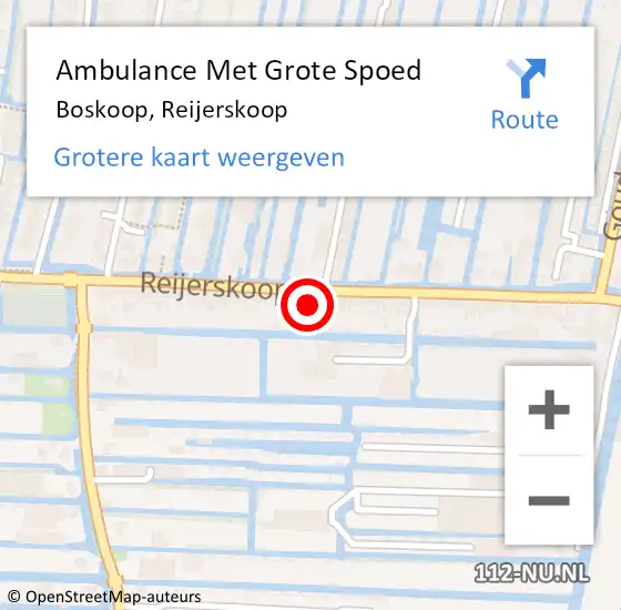 Locatie op kaart van de 112 melding: Ambulance Met Grote Spoed Naar Boskoop, Reijerskoop op 29 mei 2024 19:49