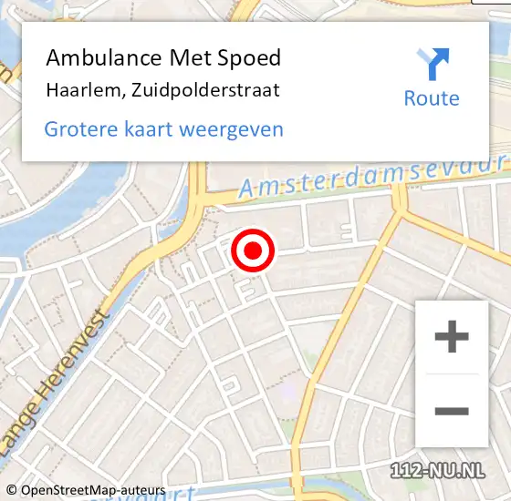 Locatie op kaart van de 112 melding: Ambulance Met Spoed Naar Haarlem, Zuidpolderstraat op 29 mei 2024 19:56