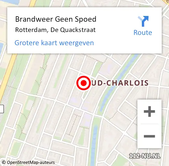 Locatie op kaart van de 112 melding: Brandweer Geen Spoed Naar Rotterdam, De Quackstraat op 29 mei 2024 21:14