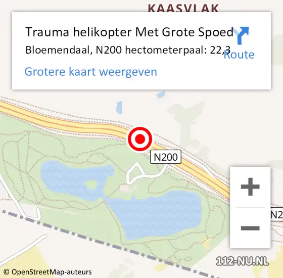 Locatie op kaart van de 112 melding: Trauma helikopter Met Grote Spoed Naar Bloemendaal, N200 hectometerpaal: 22,3 op 29 mei 2024 21:16