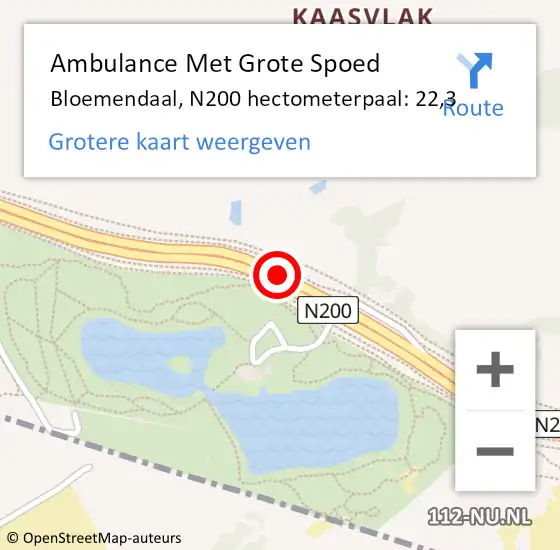 Locatie op kaart van de 112 melding: Ambulance Met Grote Spoed Naar Bloemendaal, N200 hectometerpaal: 22,3 op 29 mei 2024 21:18