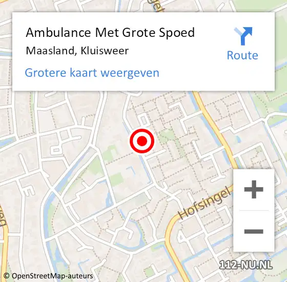 Locatie op kaart van de 112 melding: Ambulance Met Grote Spoed Naar Maasland, Kluisweer op 29 mei 2024 21:18