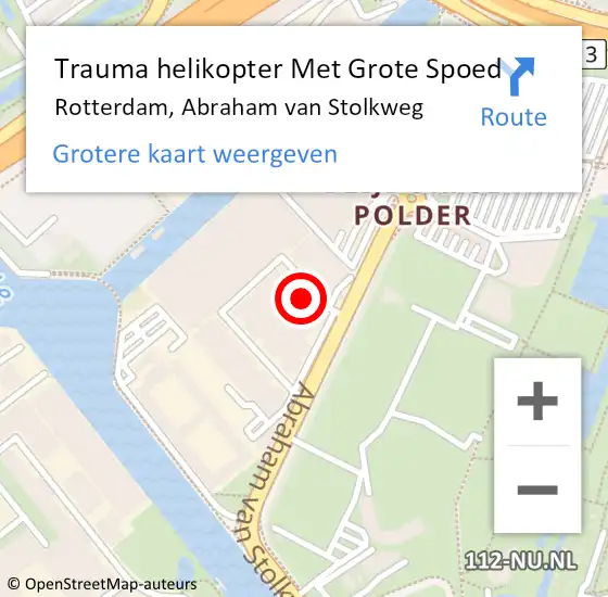 Locatie op kaart van de 112 melding: Trauma helikopter Met Grote Spoed Naar Rotterdam, Abraham van Stolkweg op 29 mei 2024 21:46