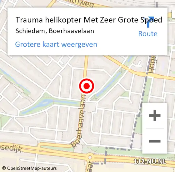 Locatie op kaart van de 112 melding: Trauma helikopter Met Zeer Grote Spoed Naar Schiedam, Boerhaavelaan op 29 mei 2024 22:12