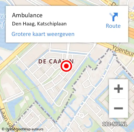 Locatie op kaart van de 112 melding: Ambulance Den Haag, Katschiplaan op 29 mei 2024 22:43