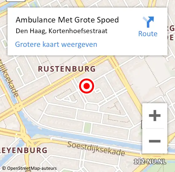 Locatie op kaart van de 112 melding: Ambulance Met Grote Spoed Naar Den Haag, Kortenhoefsestraat op 29 mei 2024 23:13