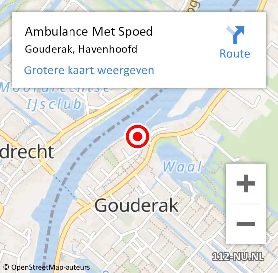 Locatie op kaart van de 112 melding: Ambulance Met Spoed Naar Gouderak, Havenhoofd op 29 mei 2024 23:41