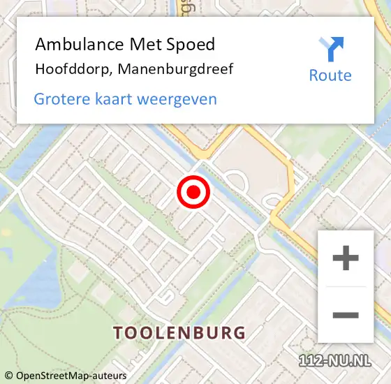 Locatie op kaart van de 112 melding: Ambulance Met Spoed Naar Hoofddorp, Manenburgdreef op 29 mei 2024 23:47