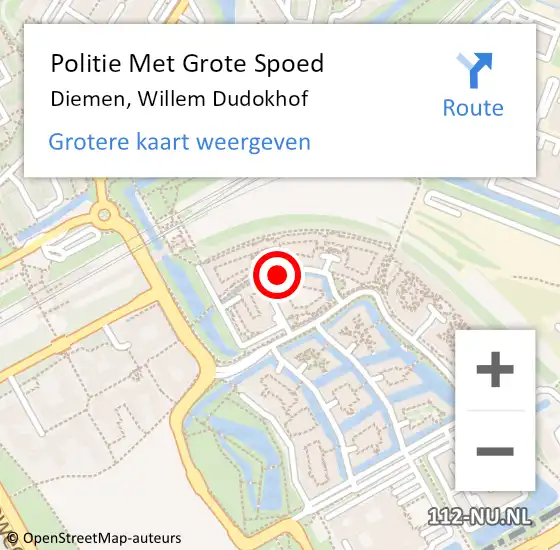 Locatie op kaart van de 112 melding: Politie Met Grote Spoed Naar Diemen, Willem Dudokhof op 29 mei 2024 23:48