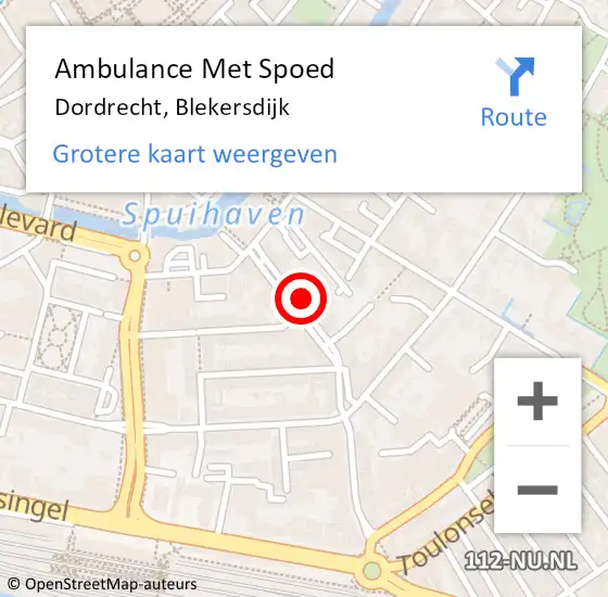 Locatie op kaart van de 112 melding: Ambulance Met Spoed Naar Dordrecht, Blekersdijk op 30 mei 2024 01:10