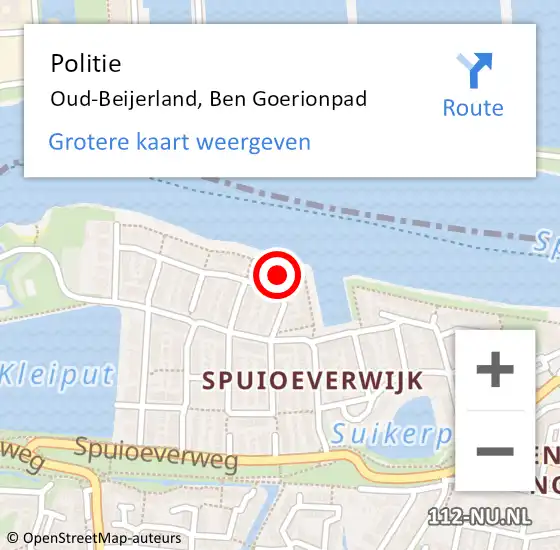 Locatie op kaart van de 112 melding: Politie Oud-Beijerland, Ben Goerionpad op 30 mei 2024 01:35