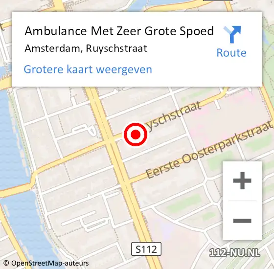 Locatie op kaart van de 112 melding: Ambulance Met Zeer Grote Spoed Naar Amsterdam, Ruyschstraat op 30 mei 2024 01:43