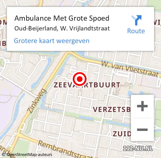 Locatie op kaart van de 112 melding: Ambulance Met Grote Spoed Naar Oud-Beijerland, W. Vrijlandtstraat op 30 mei 2024 02:04