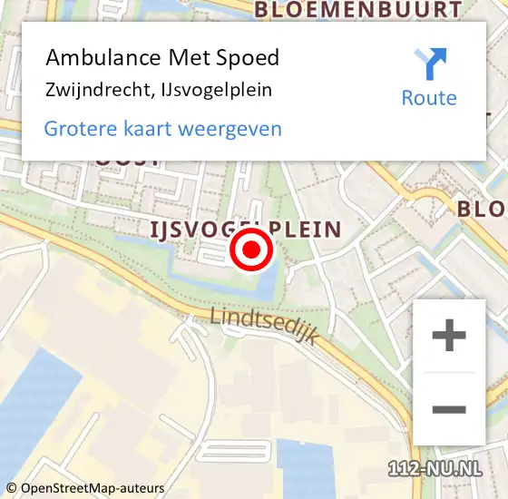 Locatie op kaart van de 112 melding: Ambulance Met Spoed Naar Zwijndrecht, IJsvogelplein op 30 mei 2024 02:19