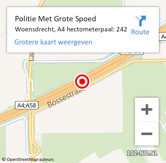 Locatie op kaart van de 112 melding: Politie Met Grote Spoed Naar Woensdrecht, A4 hectometerpaal: 242 op 30 mei 2024 02:22