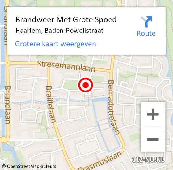 Locatie op kaart van de 112 melding: Brandweer Met Grote Spoed Naar Haarlem, Baden-Powellstraat op 30 mei 2024 03:11